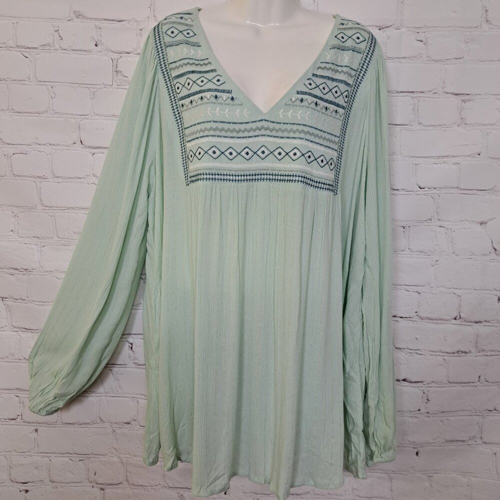 Wonderly Rayon Embroidery Boho Tunic Blouse Size 1X